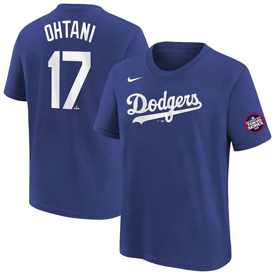 Youth Los Angeles Dodgers Shohei Ohtani Nike Royal 2025 MLB World Tour: Tokyo Series Name & Number T-Shirt