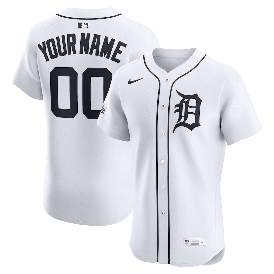 Men's Detroit Tigers Nike White Home Elite Custom Patch Jersey