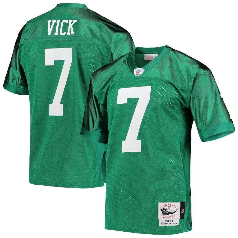 Men's Philadelphia Eagles 2010 Michael Vick Mitchell & Ness Kelly Green Authentic Throwback Retired Player Jersey
