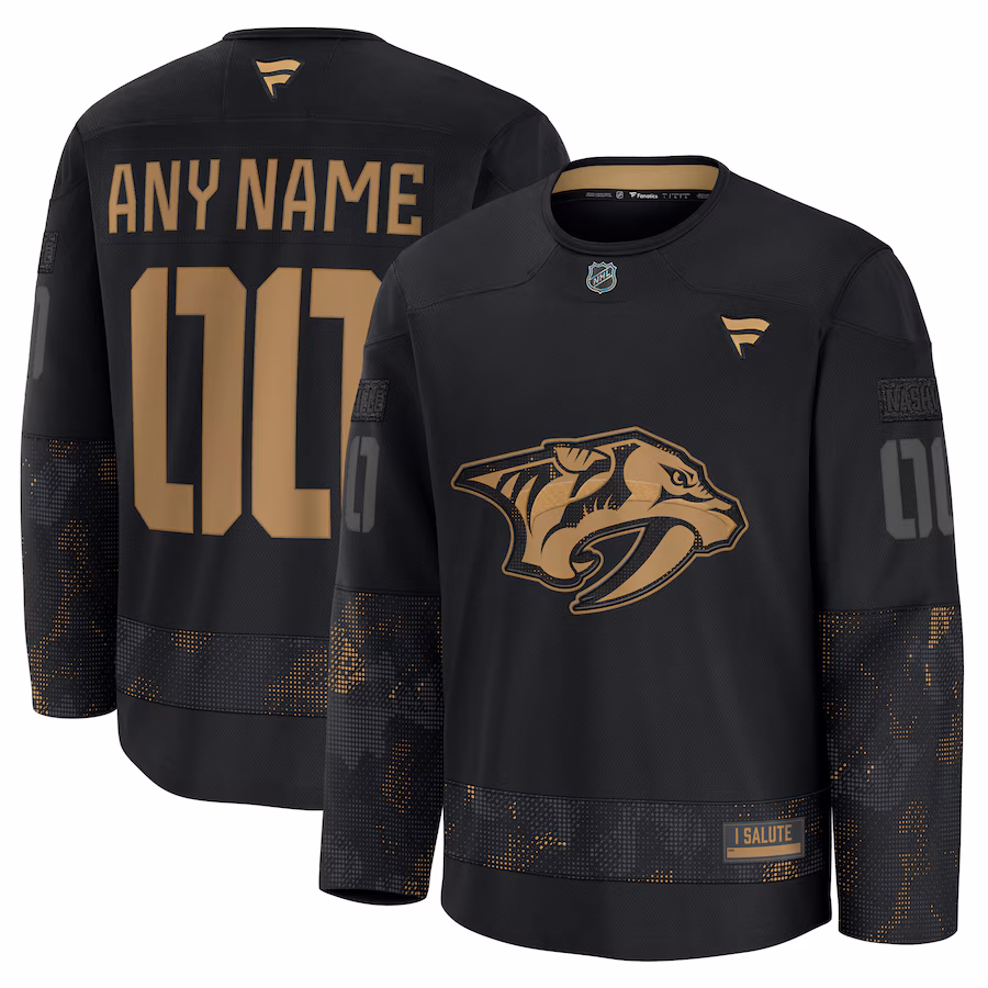 Men's Nashville Predators Fanatics Black 2024 Military Appreciation Personalized Long Sleeve Practice Jersey