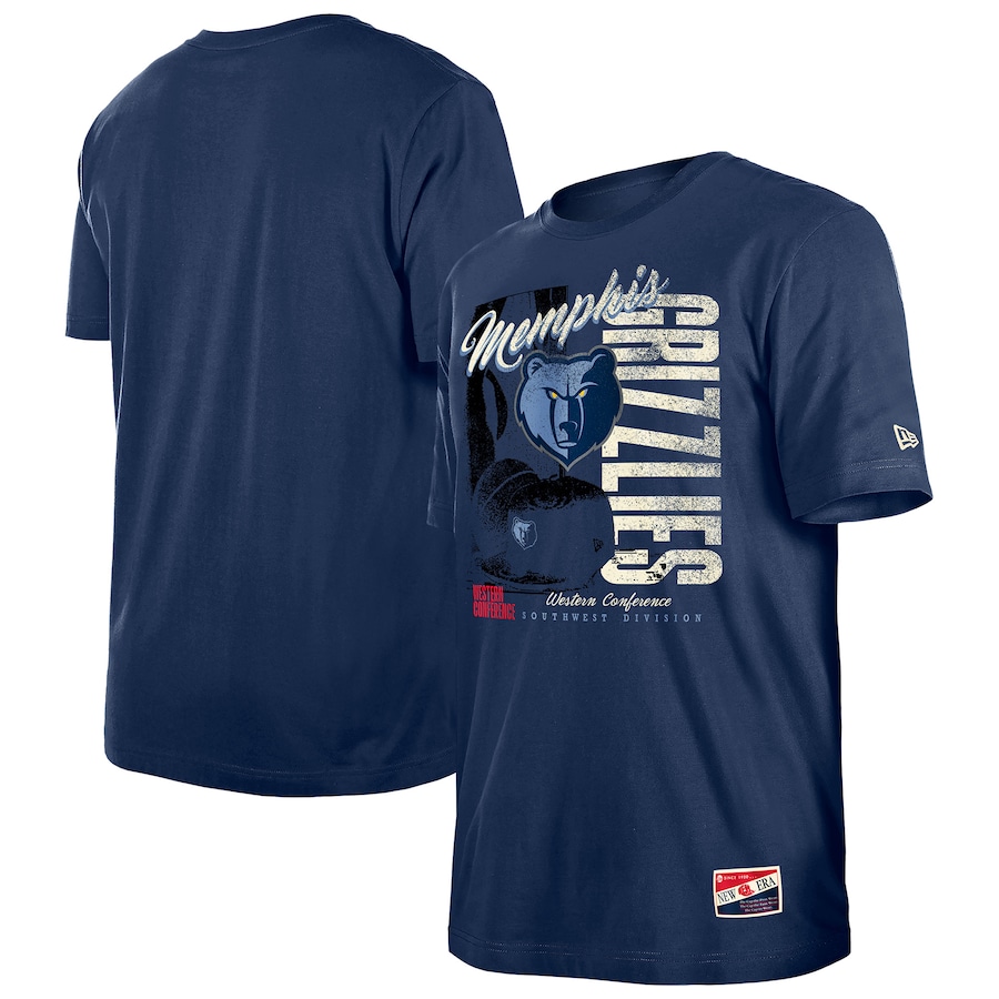 Men's Memphis Grizzlies  New Era Navy Distressed Throwback Vintage Color Pack T-Shirt