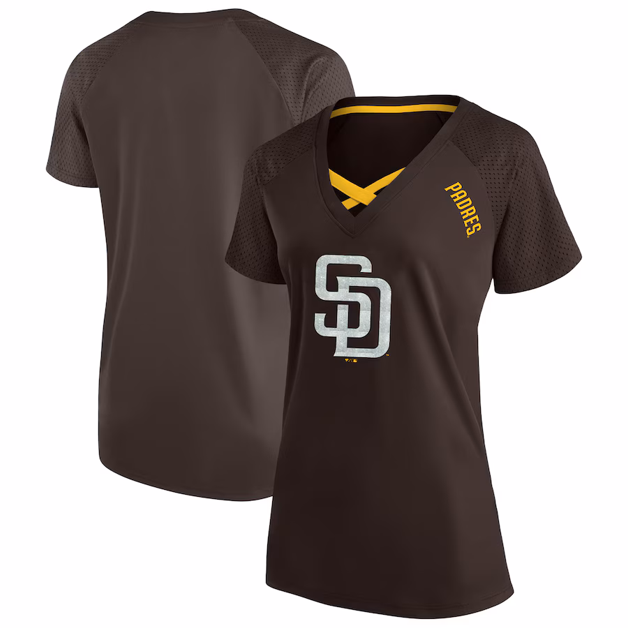 Women's San Diego Padres Profile Brown Plus Size Glitter Raglan V-Neck T-Shirt