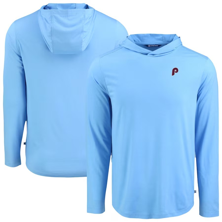 Men's Philadelphia Phillies Cutter & Buck Light Blue Coastline Epic Comfort Recycled Eco Hoodie Long Sleeve T-Shirt