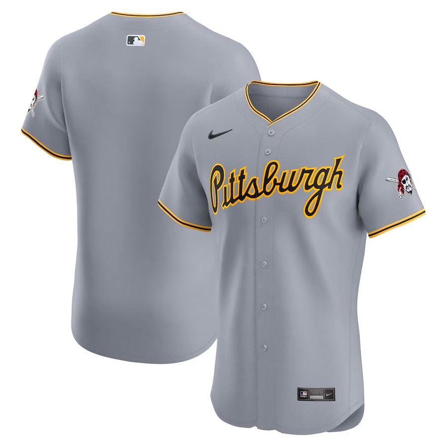 Men's Pittsburgh Pirates  Nike Gray Road Vapor Premier Elite Patch Jersey