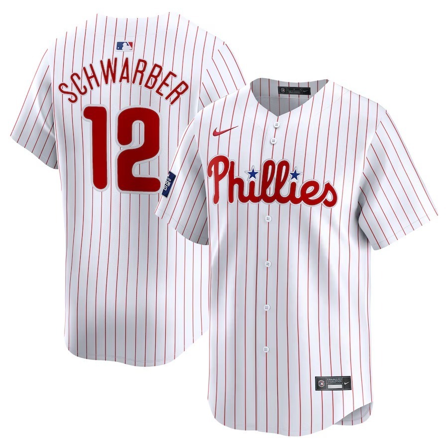 Men's Philadelphia Phillies Kyle Schwarber Nike White 2024 MLB World Tour London Series Home Limited Player Jersey