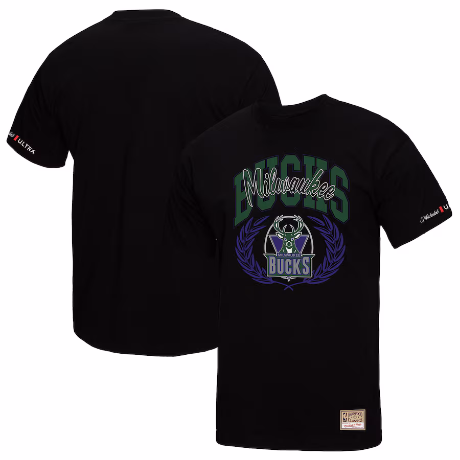 Men's Milwaukee Bucks Mitchell & Ness Black NBA x Michelob Ultra Rewind II T-Shirt
