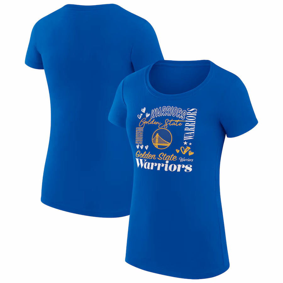 Women's Golden State Warriors G-III 4Her by Carl Banks Royal Team Name Collage Fitted Graphic T-Shirt
