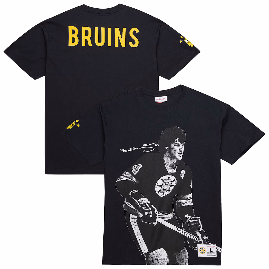 Men's Boston Bruins Bobby Orr Mitchell & Ness Black NHL Ultimate Player Vintage Logo T-Shirt