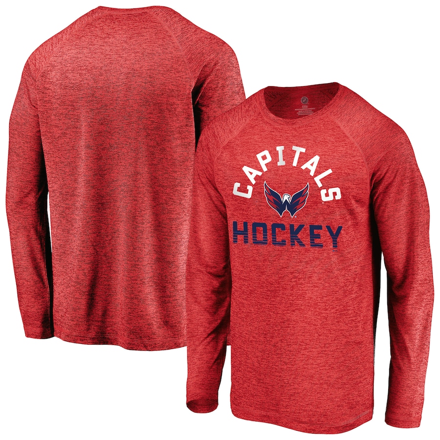 Men's Washington Capitals Fanatics Athletic Red Iconic Striated Breezer Raglan Long Sleeve T-Shirt