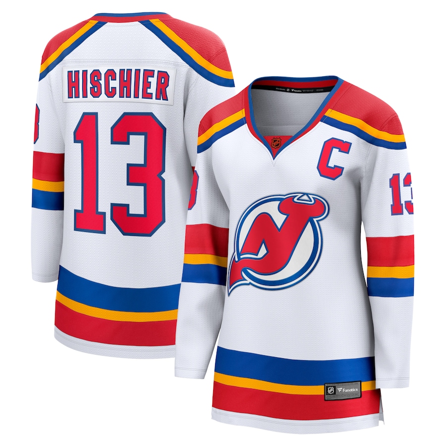 Women's New Jersey Devils Nico Hischier Fanatics White Captain Patch Special Edition 2.0 Breakaway Player Jersey