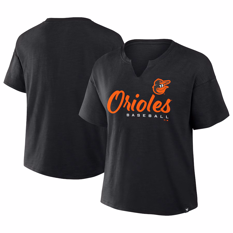 Women's Baltimore Orioles Fanatics Black Fan Fave Stadium Slub T-Shirt