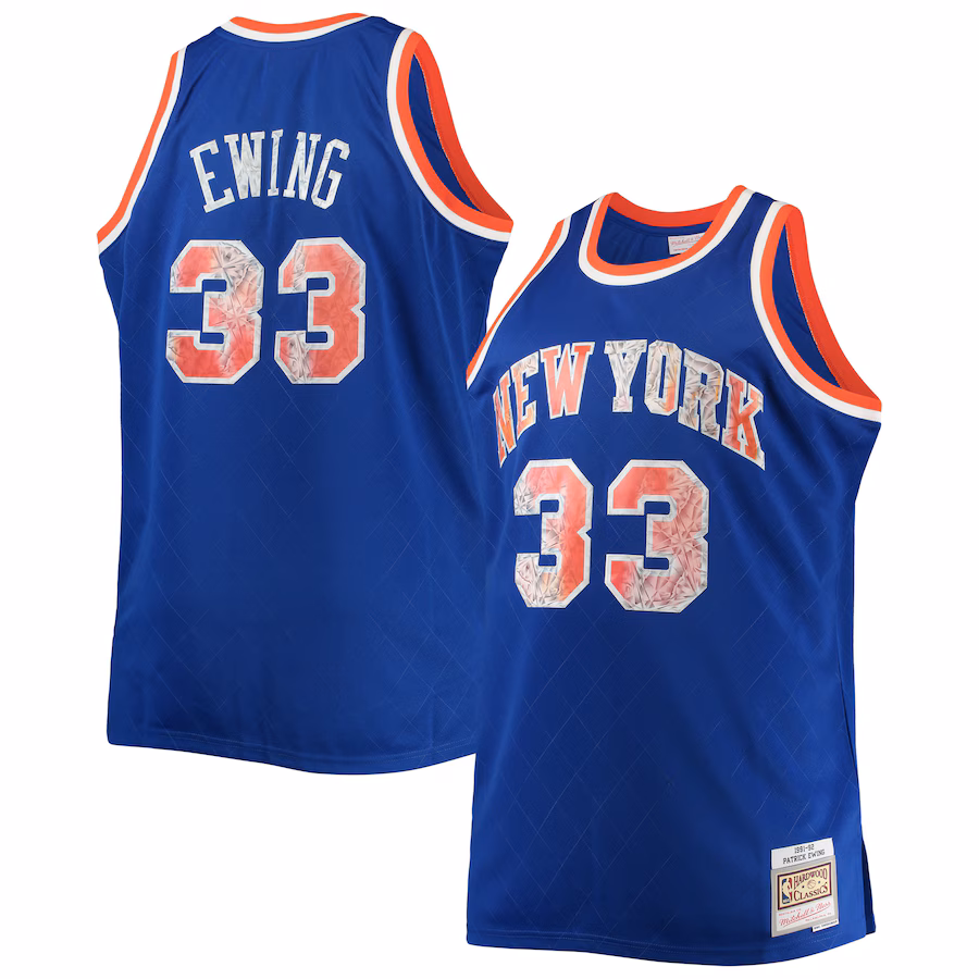 Men's New York Knicks Patrick Ewing Mitchell & Ness Blue Big & Tall 1991/92 NBA 75th Anniversary Diamond Swingman Jersey