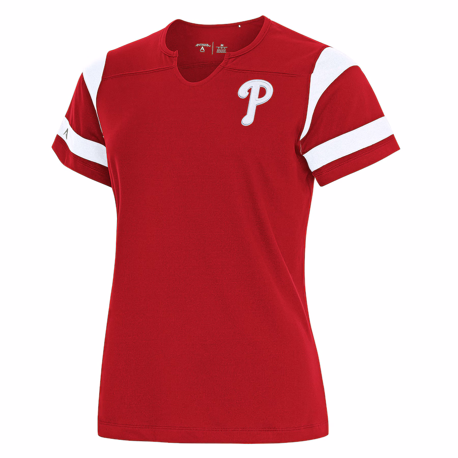 Women's Philadelphia Phillies Antigua Red Encounter Notch Neck Top