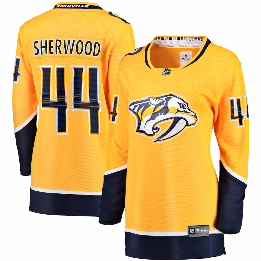 Women's Nashville Predators Kiefer Sherwood Fanatics Gold Home Breakaway Player Jersey