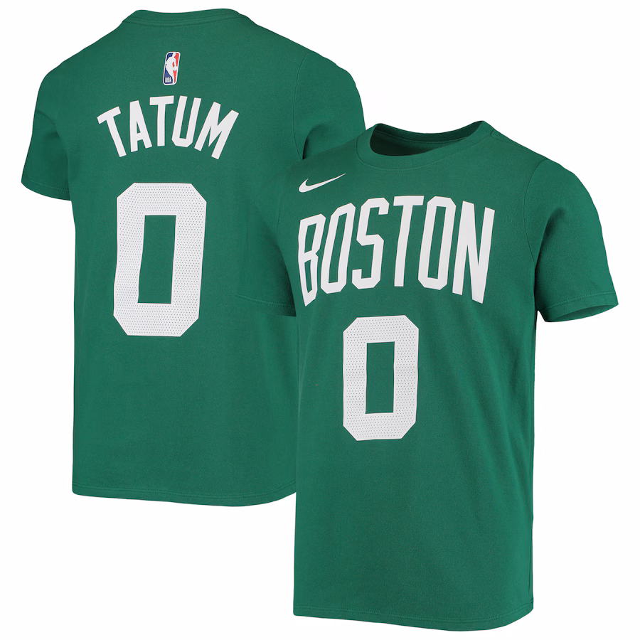 Youth Boston Celtics Jayson Tatum Nike Kelly Green Logo Name & Number Performance T-Shirt