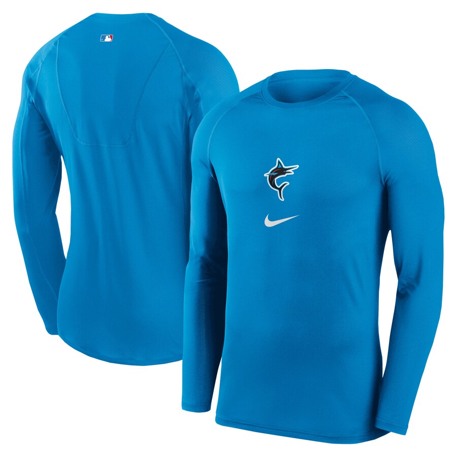 Men's Miami Marlins Nike Blue City Connect Base Layer Raglan Long Sleeve Performance T-Shirt