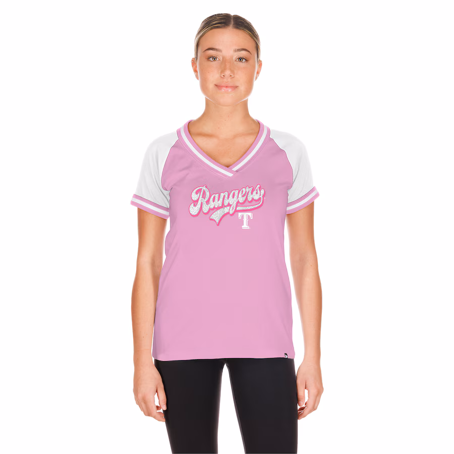 Women's Texas Rangers New Era Light Pink Gameday V-Neck T-Shirt