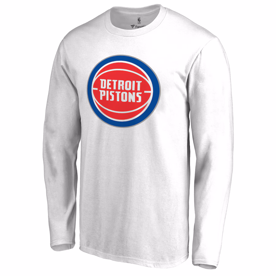 Men's Detroit Pistons White Primary Logo Long Sleeve T-Shirt