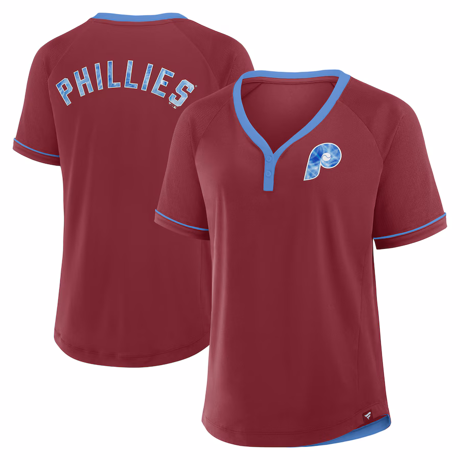 Women's Philadelphia Phillies Fanatics Burgundy Cooperstown Collection League Diva V-Neck T-Shirt