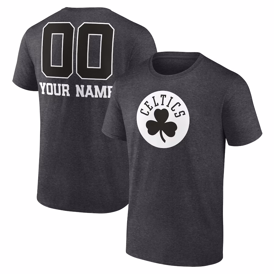 Men's Boston Celtics Charcoal Personalized Name & Number Monochrome T-Shirt