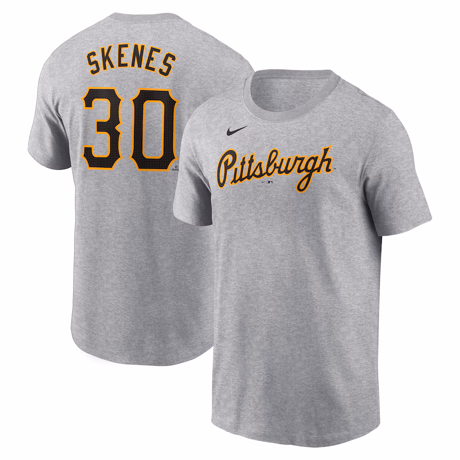 Men's Pittsburgh Pirates Paul Skenes Nike Heather Gray Fuse Name & Number T-Shirt