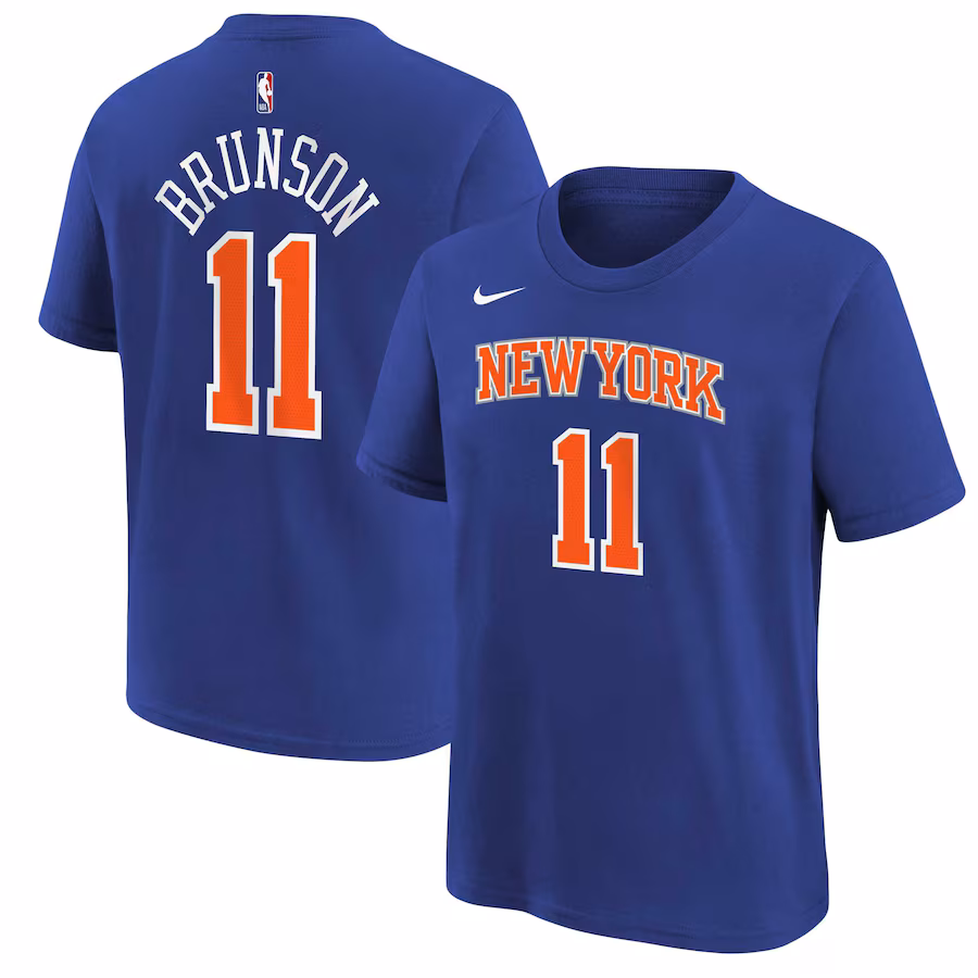 Youth New York Knicks Jalen Brunson Nike Blue Icon Name & Number T-Shirt