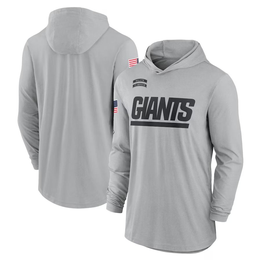 Men's New York Giants Nike Gray 2024 Salute to Service Lightweight Performance Long Sleeve Hooded T-Shirt