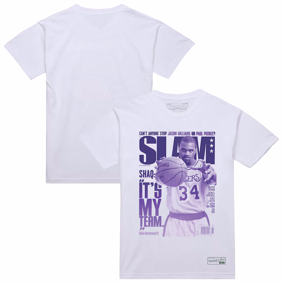 Men's Los Angeles Lakers Shaquille O'Neal Mitchell & Ness White SLAM Gradient T-Shirt