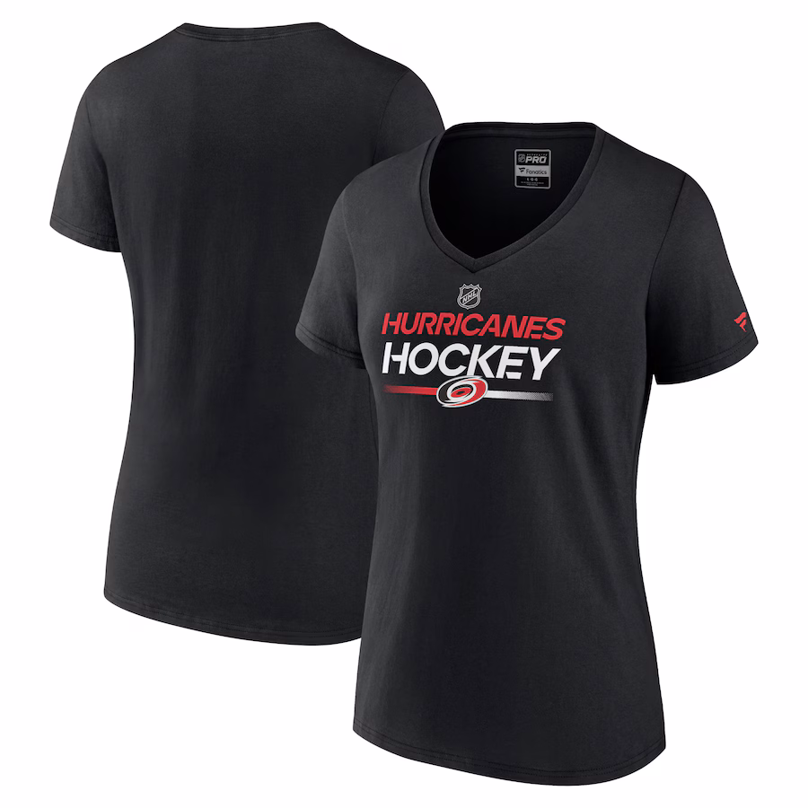 Women's Carolina Hurricanes Fanatics Black Authentic Pro V-Neck T-Shirt