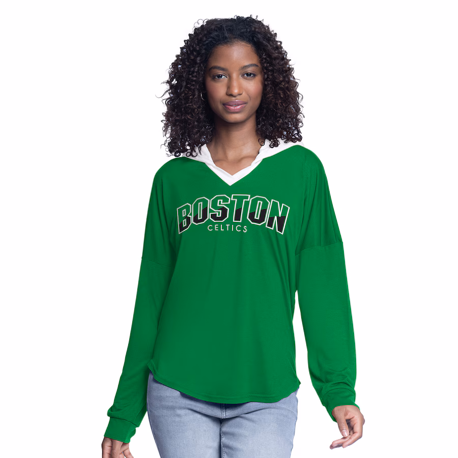 Women's Boston Celtics G-III 4Her by Carl Banks Kelly Green Bench Player Oversized Long Sleeve Hooded Top