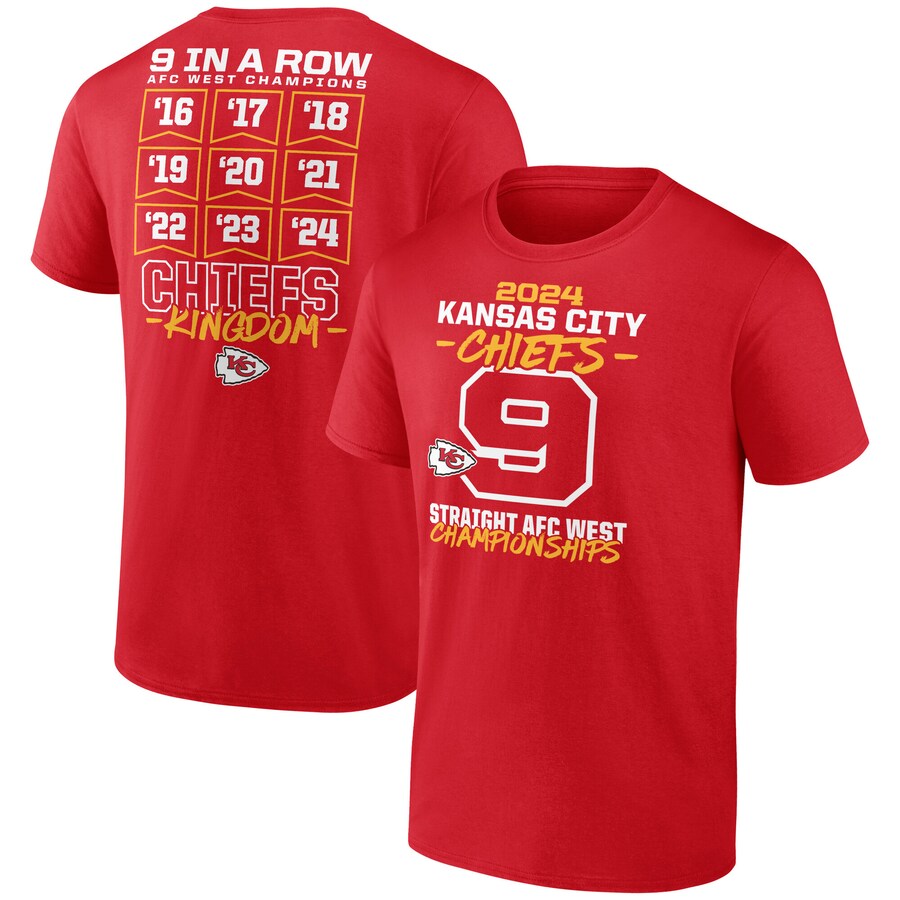Men's Kansas City Chiefs Red Nine-Straight AFC West Division Champions T-Shirt