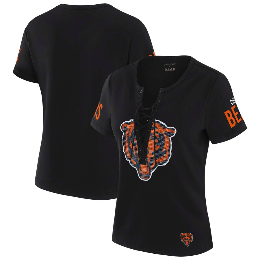 Women's Chicago Bears WEAR by Erin Andrews x Gracie Hunt Black Draft Me Lace-Up T-Shirt