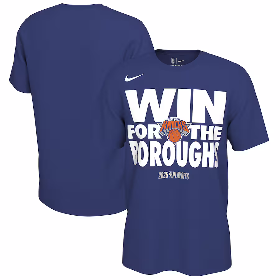 Unisex New York Knicks Nike Rush Blue 2025 NBA Playoffs On-Court Mantra T-Shirt
