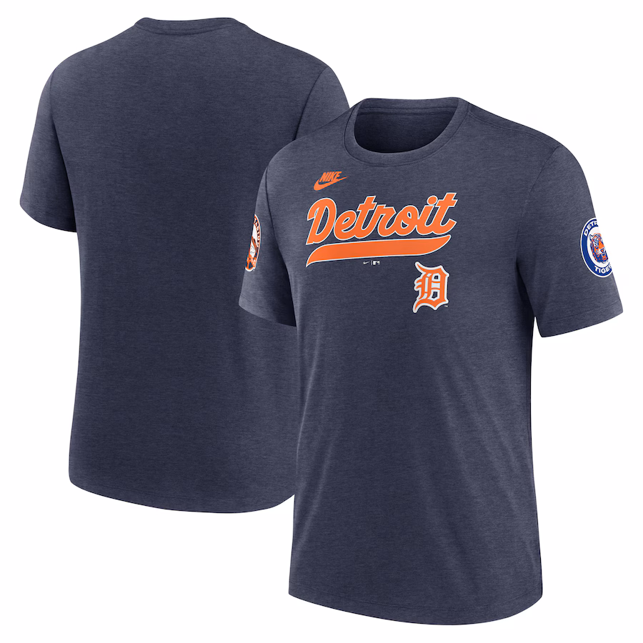 Men's Detroit Tigers Nike Heather Navy Cooperstown Collection Eras Tri-Blend T-Shirt