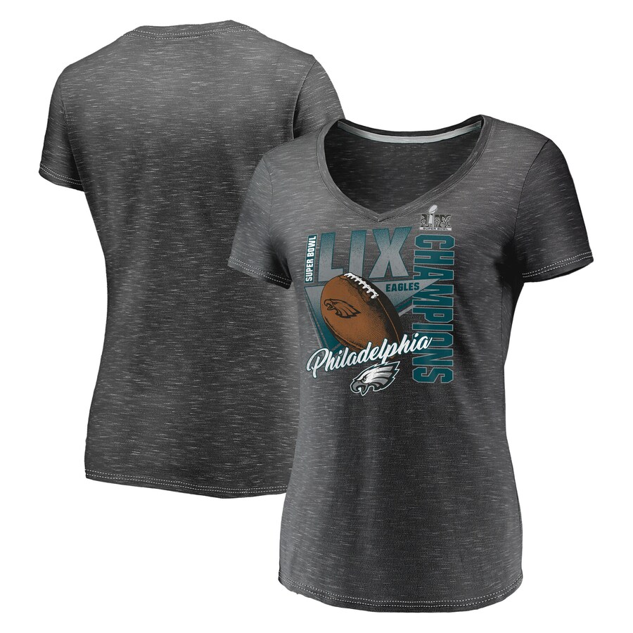 Women's Philadelphia Eagles  Fanatics Graphite Super Bowl LIX Champions Own the Moment V-Neck T-Shirt