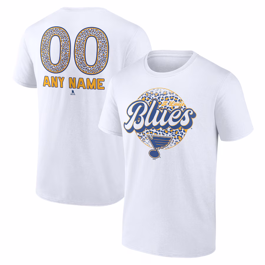 Unisex St. Louis Blues White Personalized Name & Number Leopard Print T-Shirt