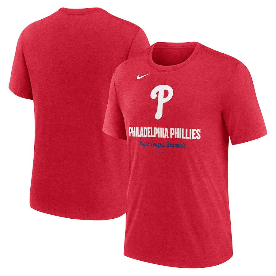 Men's Philadelphia Phillies Nike Heather Red Logo Tri-Blend T-Shirt