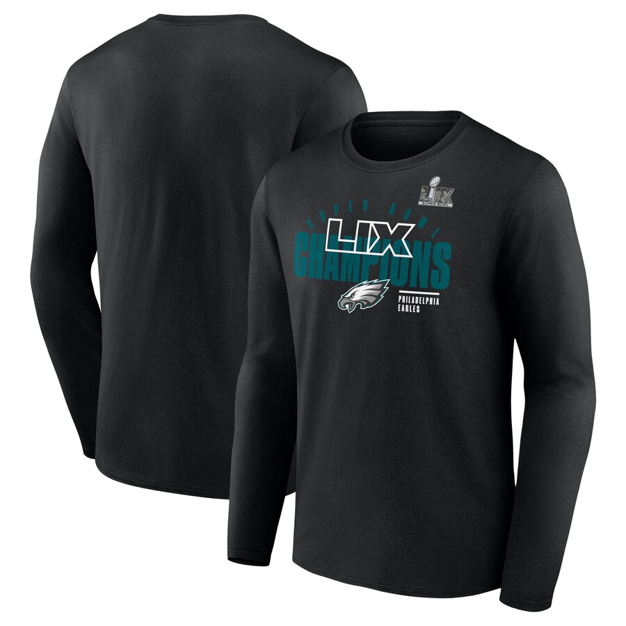 Men's Philadelphia Eagles Fanatics Black Super Bowl LIX Champions Legacy Iconic Victory Long Sleeve T-Shirt