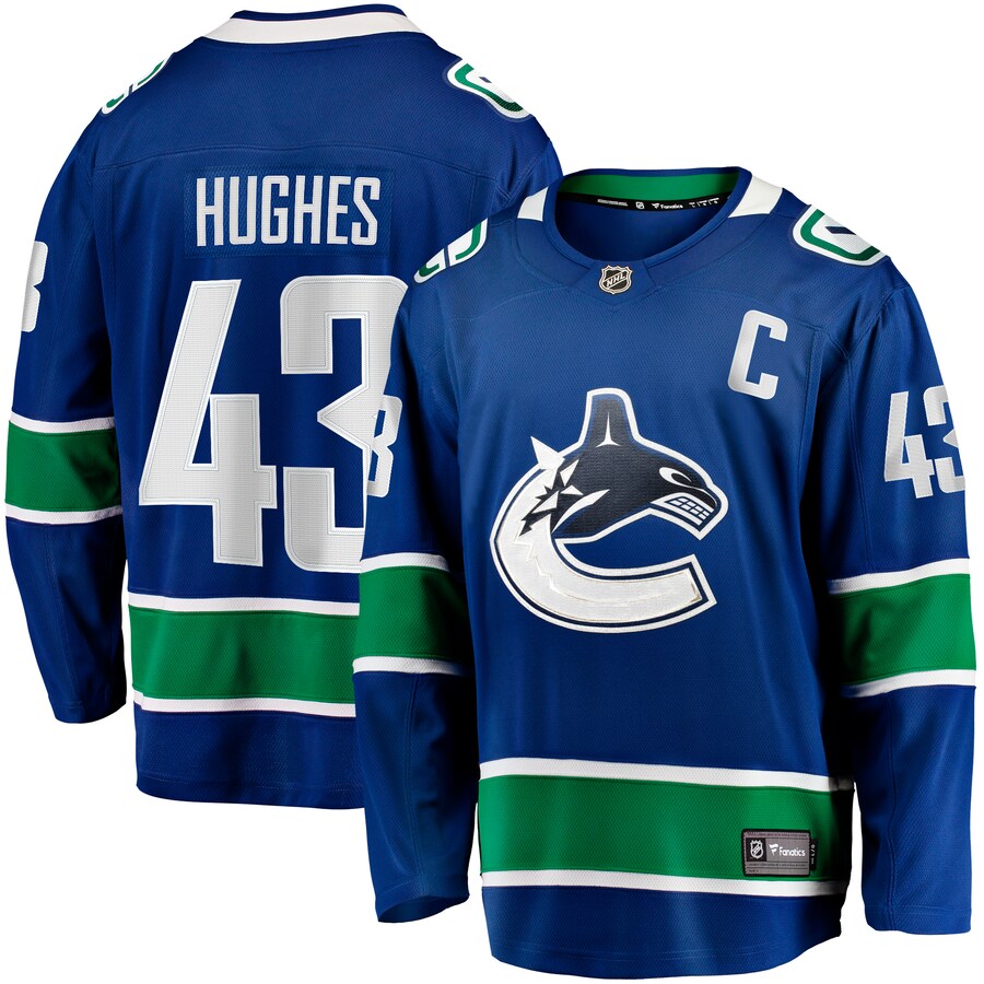 Men's Vancouver Canucks Quinn Hughes Fanatics Branded Blue Home Breakaway Jersey