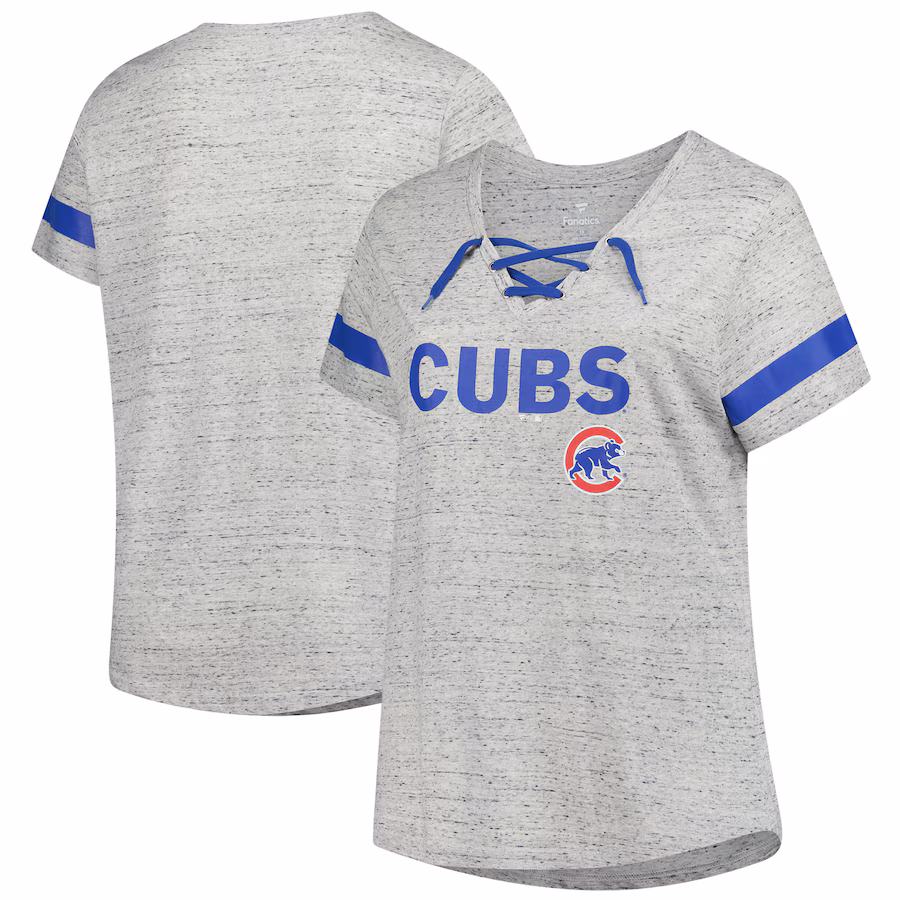 Women's Chicago Cubs Profile Heather Gray Raglan Lace-Up Fleck T-Shirt