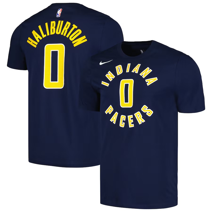 Men's Indiana Pacers Tyrese Haliburton Nike Navy Icon 2022/23 Name & Number T-Shirt