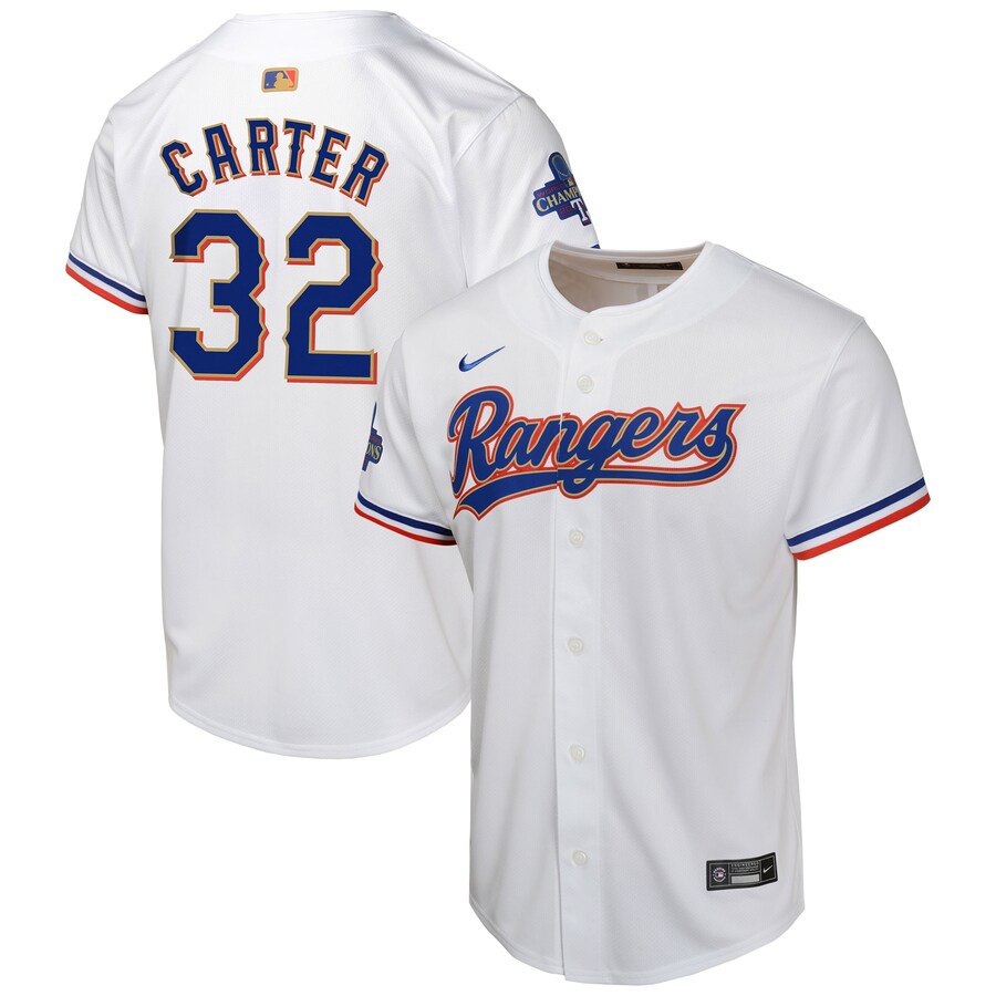 Youth Texas Rangers Evan Carter Nike White 2024 Gold Collection Limited Player Jersey