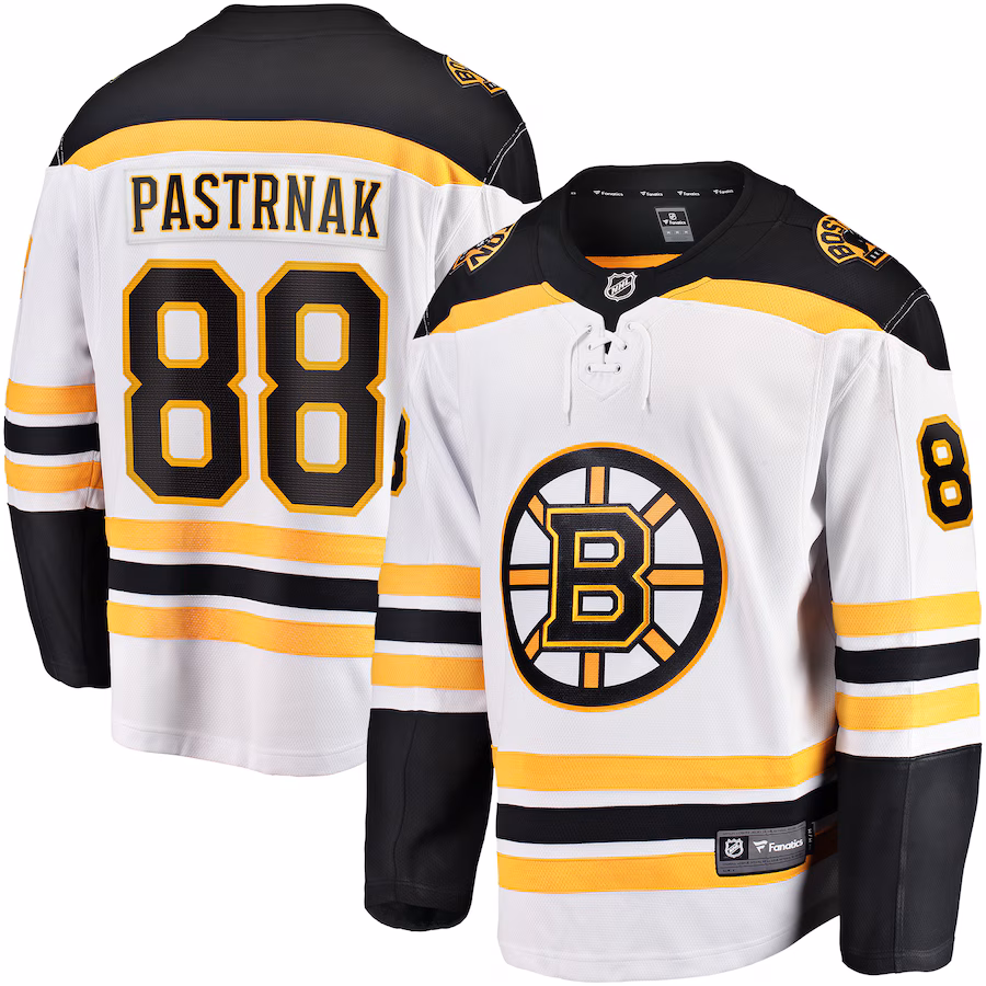 Men's Boston Bruins David Pastrnak Fanatics White Away Premier Breakaway Player Jersey
