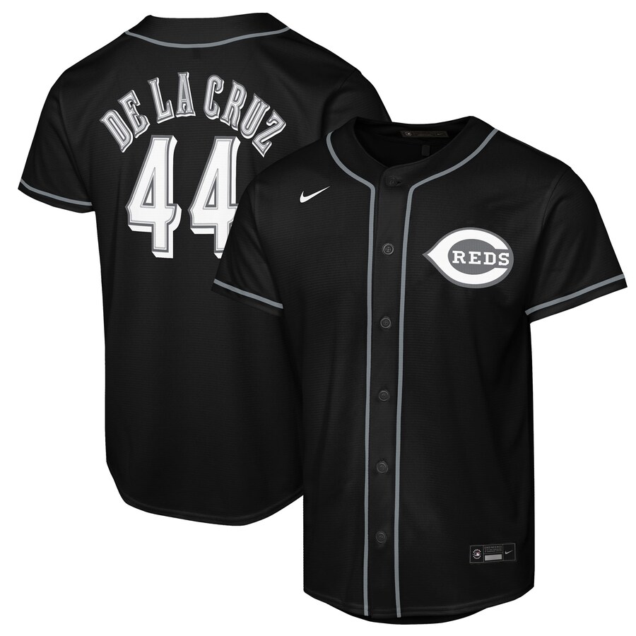 Youth Cincinnati Reds Elly De La Cruz Nike Black Lights Out Replica Player Jersey