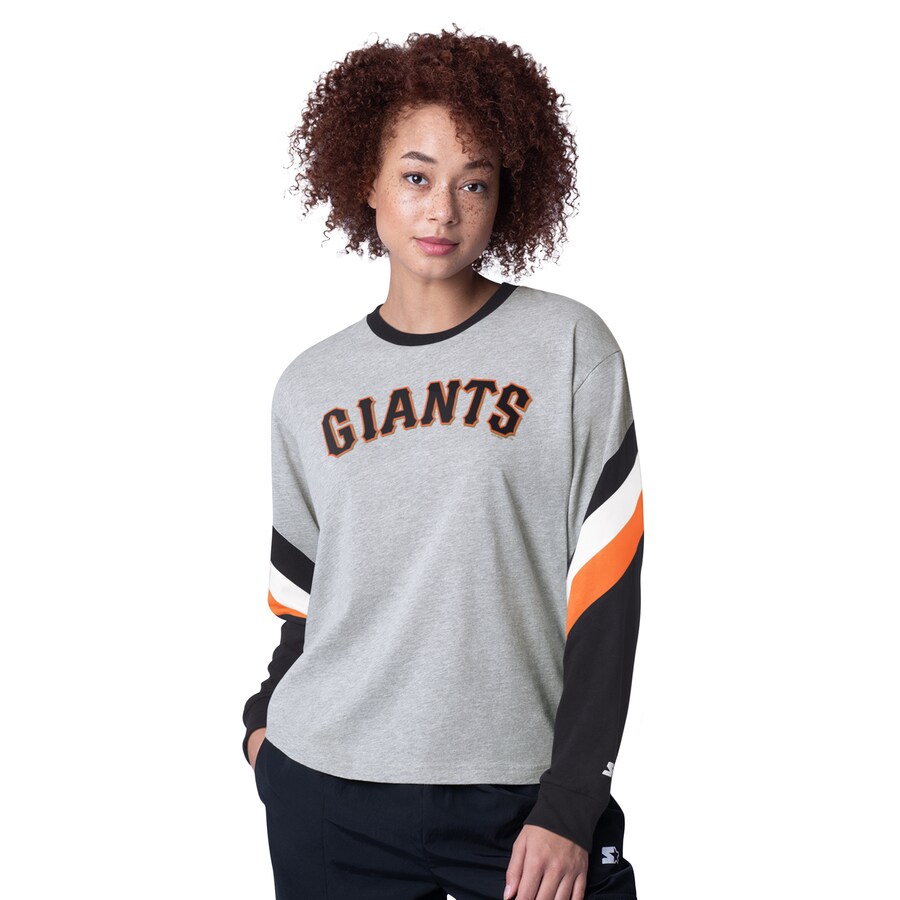 Women's San Francisco Giants Starter Heather Gray Triple A Fashion Color Block Long Sleeve Top