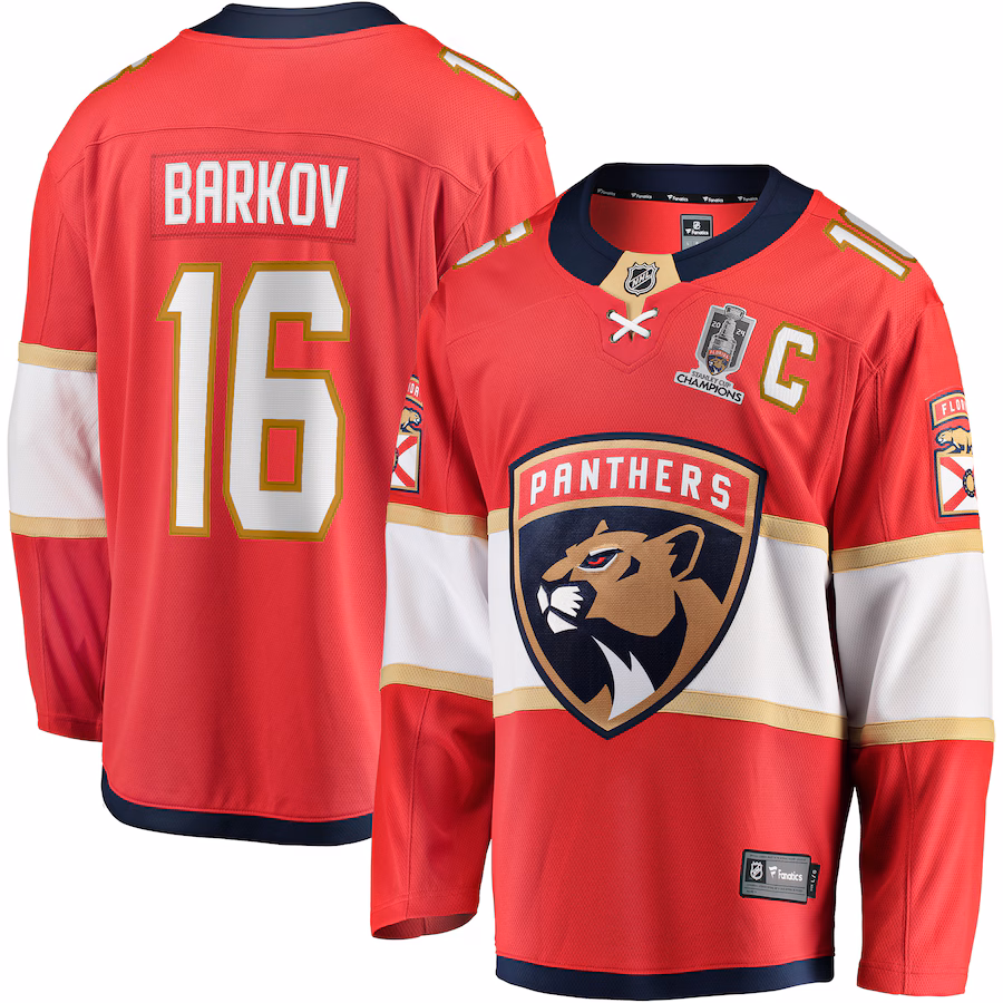 Men's Florida Panthers Aleksander Barkov Fanatics Red Home 2024 Stanley Cup Champions Breakaway Player Jersey