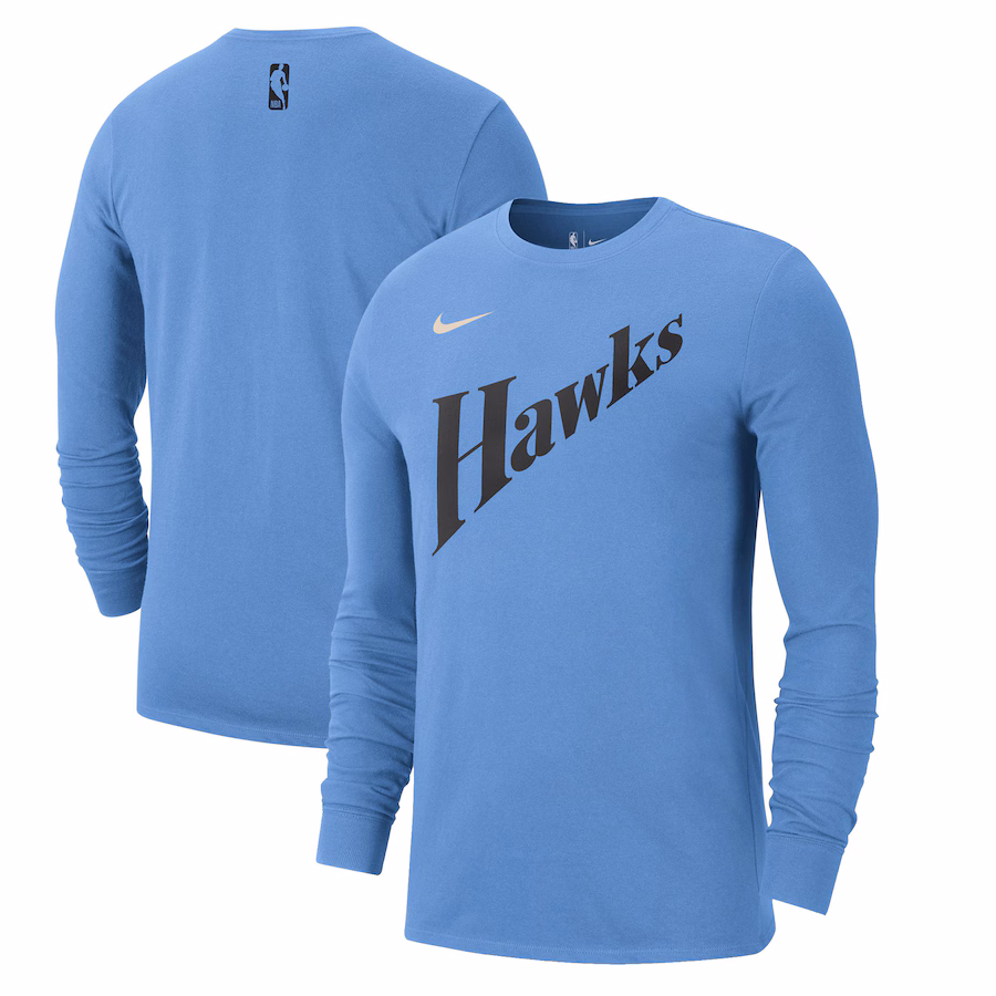 Men's Atlanta Hawks Nike Light Blue 2024/25 City Edition Essential Logo Long Sleeve T-Shirt