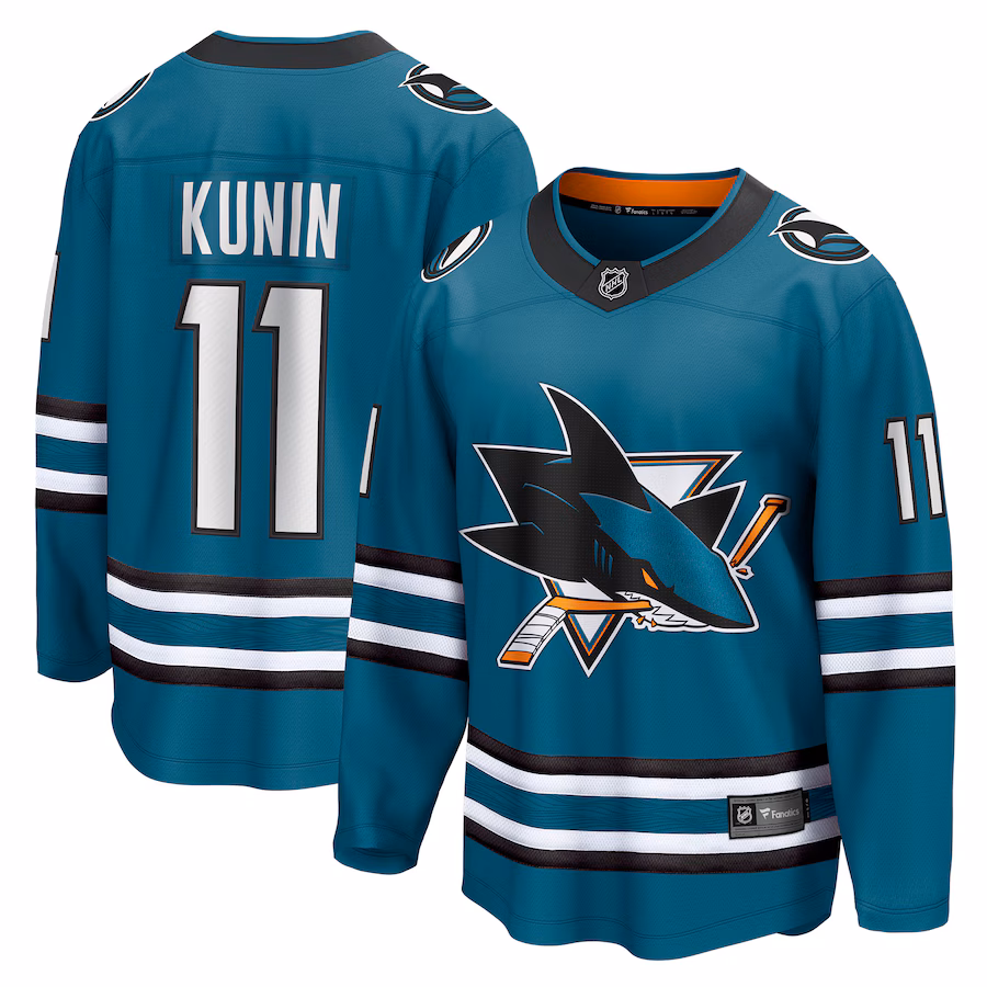 Men's San Jose Sharks Luke Kunin Fanatics Teal Home Breakaway Player Jersey