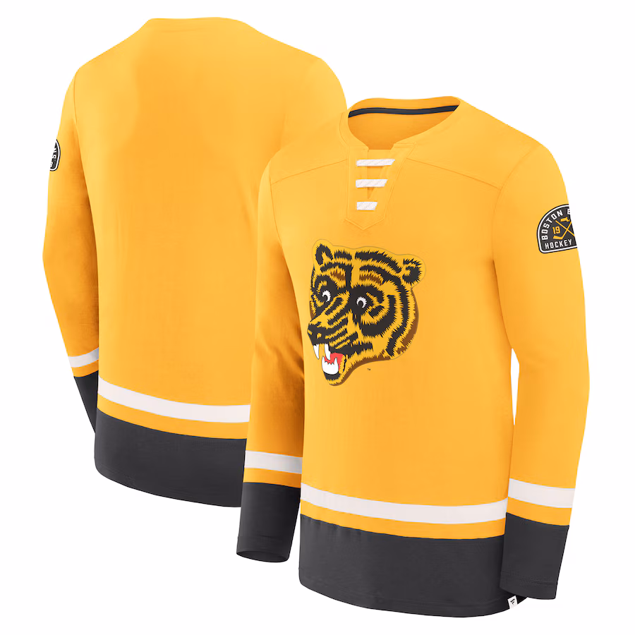 Men's Boston Bruins Fanatics Gold Vintage High Point Long Sleeve T-Shirt