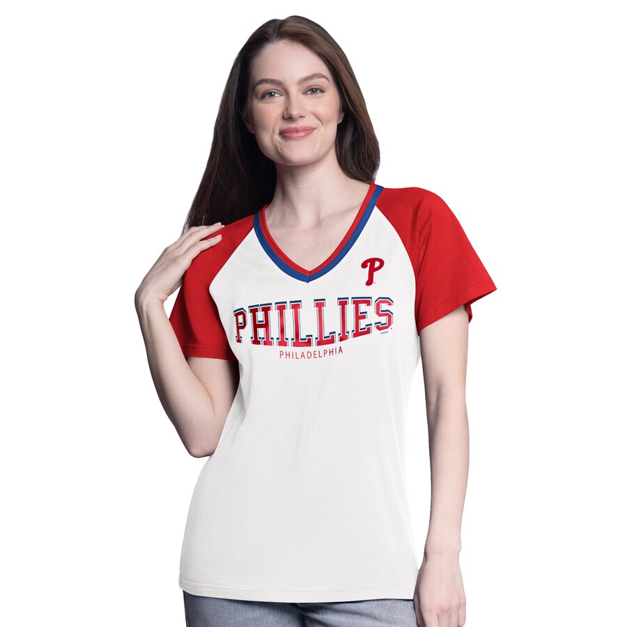 Women's Philadelphia Phillies G-III 4Her by Carl Banks White/Red Ball Park Raglan V-Neck T-Shirt